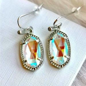 NEW NWOT Kendra Scott Lee Silver Earrings Dichroic Glass